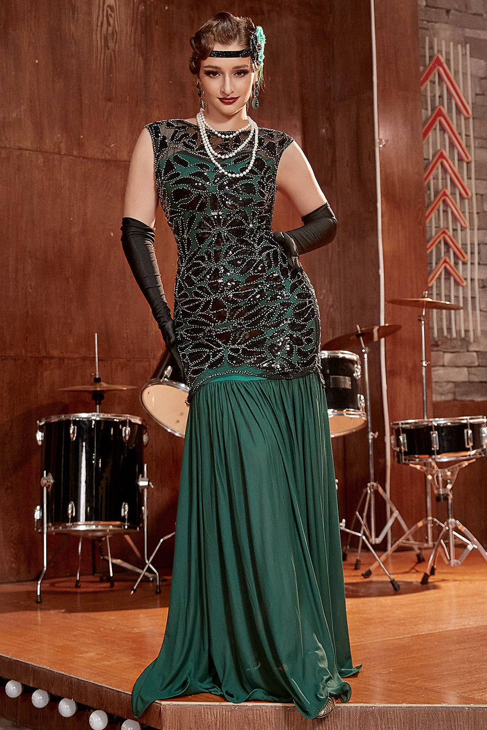Verde Oscuro Vestido de la década de 1920