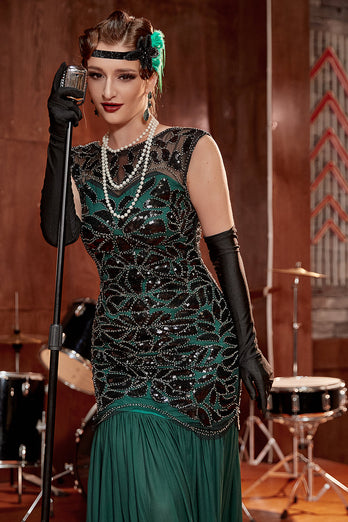Verde Oscuro Vestido de la década de 1920