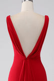 Vestido de fiesta rojo con cuello en V de sirena con abertura