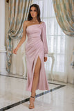 Vestido de fiesta de novia rosa de un hombro