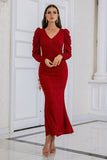 Vestido de fiesta de sirena de Borgoña con volantes