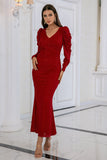 Vestido de fiesta de sirena de Borgoña con volantes