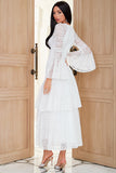 Jewel White Encaje Mother Dress con mangas acampanadas