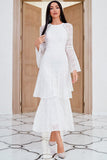 Jewel White Encaje Mother Dress con mangas acampanadas