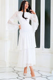 Jewel White Encaje Mother Dress con mangas acampanadas