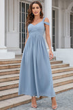 Gris Azul Cold Sleeves Simple Vestido de Fiesta