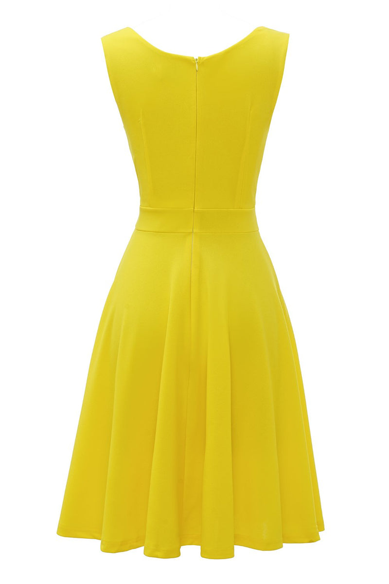 Cargar imagen en el visor de la galería, Vestido amarillo de cuello V de la década de 1950