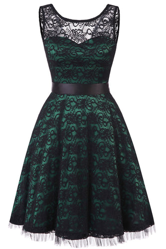 Vintage Elegante vestido de encaje verde oscuro
