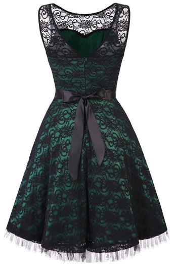 Vintage Elegante vestido de encaje verde oscuro