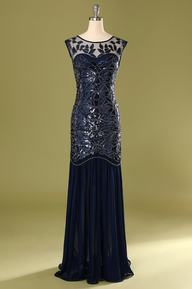 Cargar imagen en el visor de la galería, Vestido azul marino de los años 20 con lentejuelas