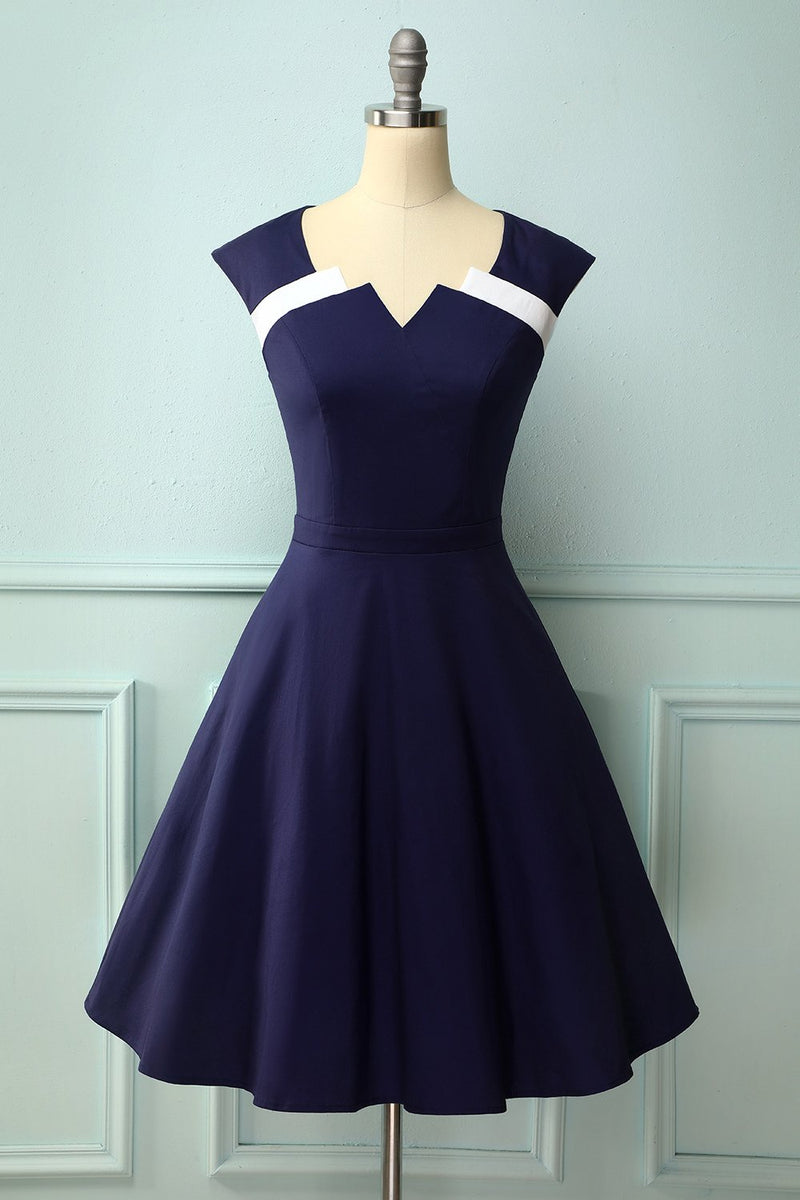 Cargar imagen en el visor de la galería, Vestido azul marino de los años 50
