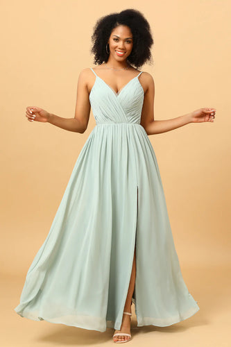 Vestido de Dama de Honor Verde Claro A-Línea