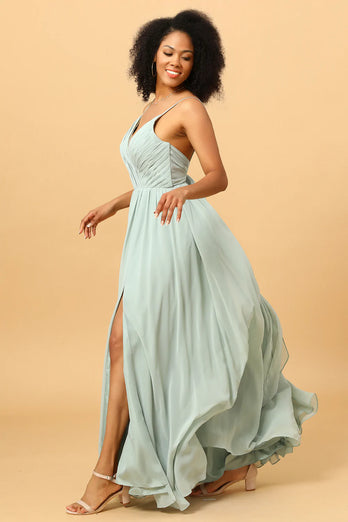 Vestido de Dama de Honor Verde Claro A-Línea