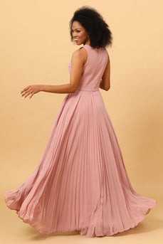 Vestido de dama de honor gasa larga rosa