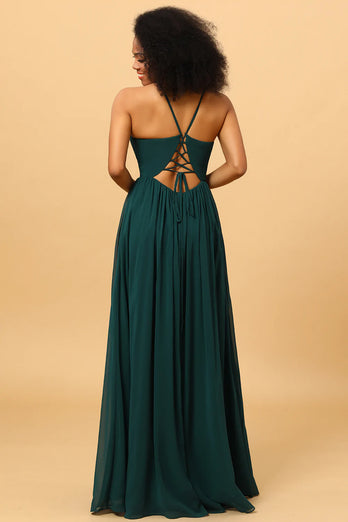 Verde Tirantes de Espagueti Vestido de Dama de Honor