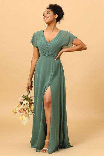 Vestido de Dama de Honor Verde A-Línea