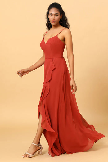 Correas de Espagueti A-Línea Vestido de Dama de Honor Rojo