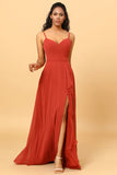 Correas de Espagueti A-Línea Vestido de Dama de Honor Rojo