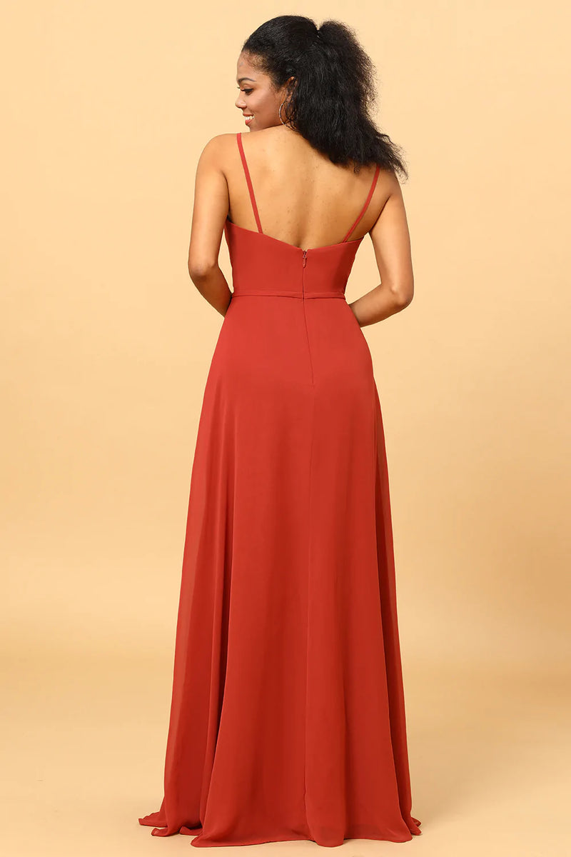 Cargar imagen en el visor de la galería, Correas de Espagueti A-Línea Vestido de Dama de Honor Rojo
