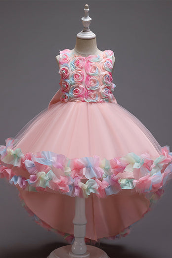 Vestido de niña de flores rosas con flores y bowknot
