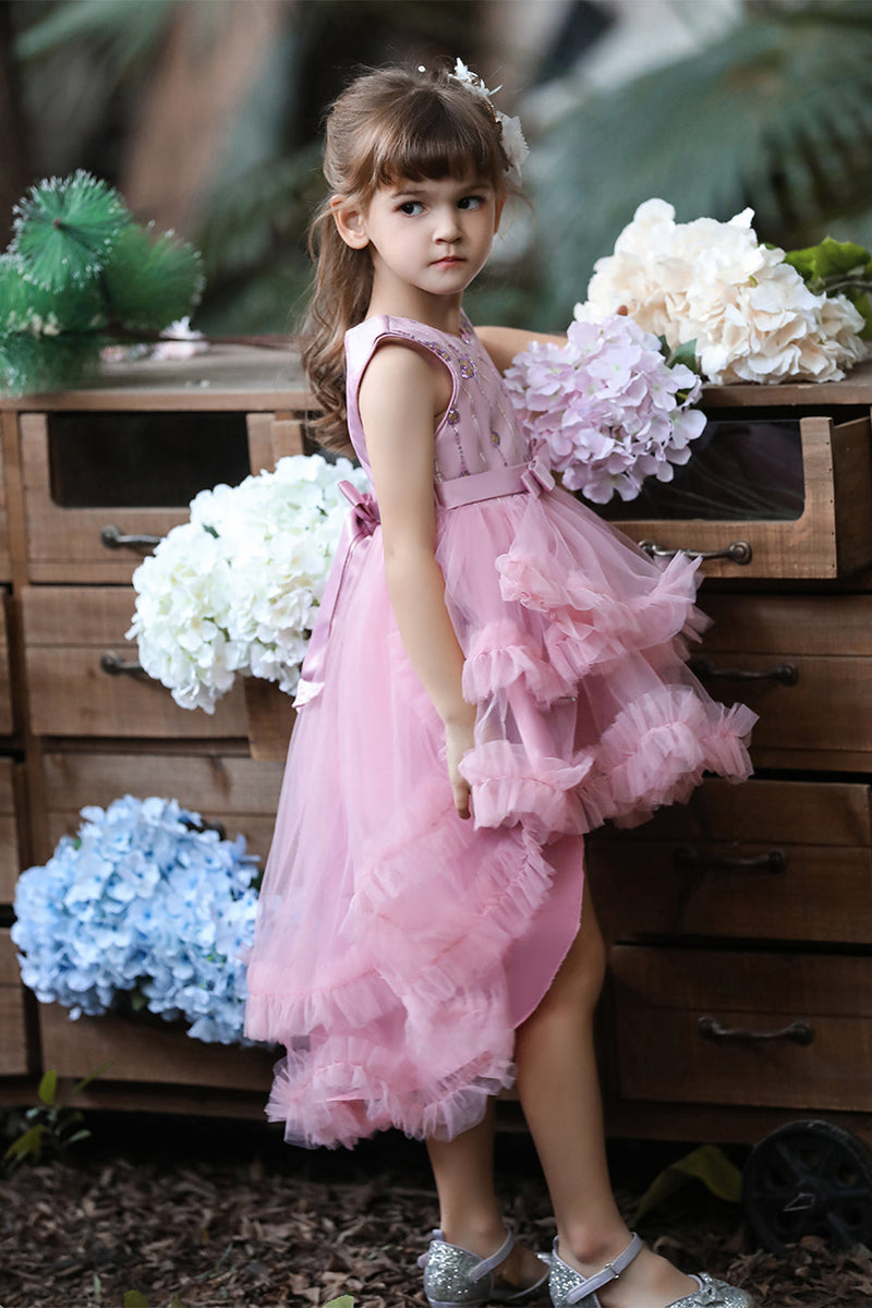 Cargar imagen en el visor de la galería, Blush High Low Tiered Flower Girl Dress