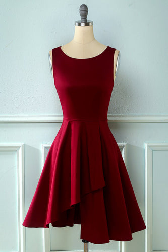 Vestido asimétrico de borgoña vintage de la década de 1950