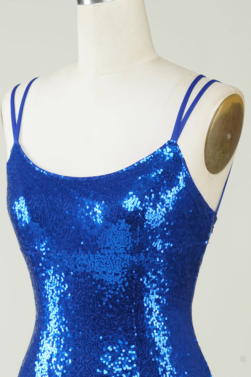 Cargar imagen en el visor de la galería, Royal Blue Tight Selentejuelas Vestido sin espalda Homecoming