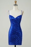 Sparkly Bodycon Spaghetti Straps Royal Blue Selenteys Short Homecoming Dress