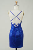 Sparkly Bodycon Spaghetti Straps Royal Blue Selenteys Short Homecoming Dress