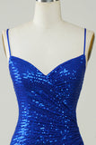 Sparkly Bodycon Spaghetti Straps Royal Blue Selenteys Short Homecoming Dress