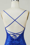 Sparkly Bodycon Spaghetti Straps Royal Blue Selenteys Short Homecoming Dress