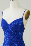 Sparkly Bodycon Spaghetti Straps Royal Blue Selenteys Short Homecoming Dress