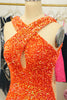 Cargar imagen en el visor de la galería, Naranja Halter Lentejuelas Sin Espalda Ajustado Vestido de Cóctel