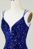 Cargar imagen en el visor de la galería, Vaina Royal Blue Sequins Vestido corto de bienvenida con Criss Cross Back