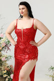 Sirena Rojo Tirantes de Espagueti Vestido de Fiesta