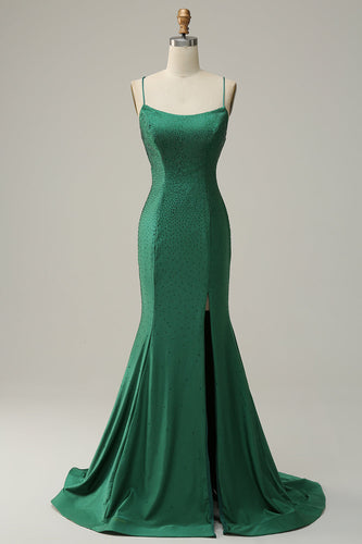 Sirena Tirantes de Espagueti Vestido de Noche Verde Oscuro