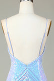 Sparkly Sheath Spaghetti Straps Blue Selents Short Homecoming Dress con espalda