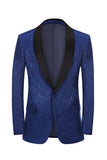 Royal Blue Jacquard One Button Shawl Lapel Prom Homecoming Blazer