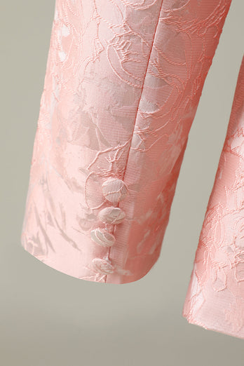 Jacquard Rosa Claro Solapa de Chal Traje de Fiesta