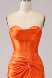 Corsé de novia de sirena naranja vestido de fiesta largo brillante con abertura