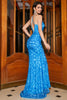 Cargar imagen en el visor de la galería, Mermaid Spaghetti Straps Blue Sequins Long Prom Dress