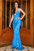 Cargar imagen en el visor de la galería, Mermaid Spaghetti Straps Blue Sequins Long Prom Dress