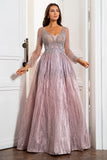 V Cuello Gris Rosa Vestido Madre con Cuentas