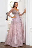 V Cuello Gris Rosa Vestido Madre con Cuentas