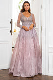 V Cuello Gris Rosa Vestido Madre con Cuentas