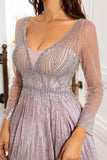 V Cuello Gris Rosa Vestido Madre con Cuentas