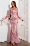 Vestido de sirena madre dorada con manga larga