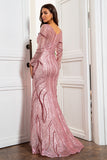 Vestido de sirena madre dorada con manga larga