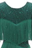 1920s vestido verde oscuro con flecos