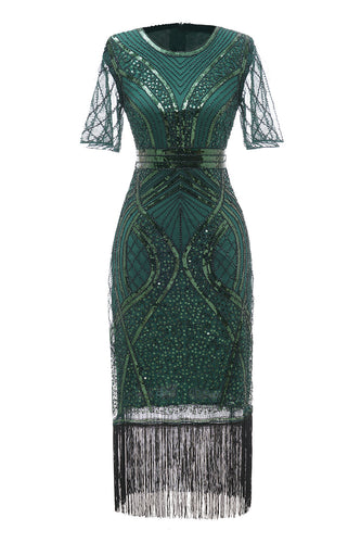 1920s vestido con flecos verde oscuro